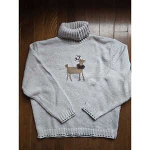 VTG Woolrich Cotton Reindeer Sweater Grey Knit Turtleneck XL But Fits Modern L